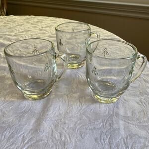 Set of 3 Paris Musées Bee Glass Coffee Tea Cups 4” Discontinued La Rochere